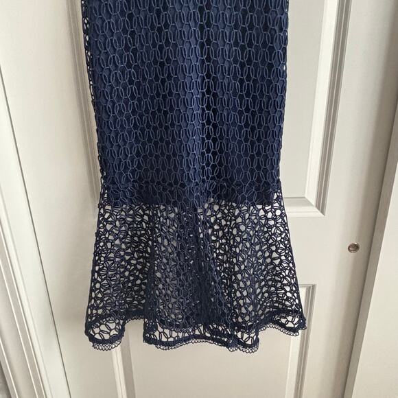Revolve Bardot Fiona Mesh Dress Navy 6 Cocktail Formal Wedding Guest Trumpet - Picture 6 of 15